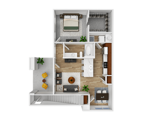 Floor plan for 1 bed, 1 bath, 910 sqft